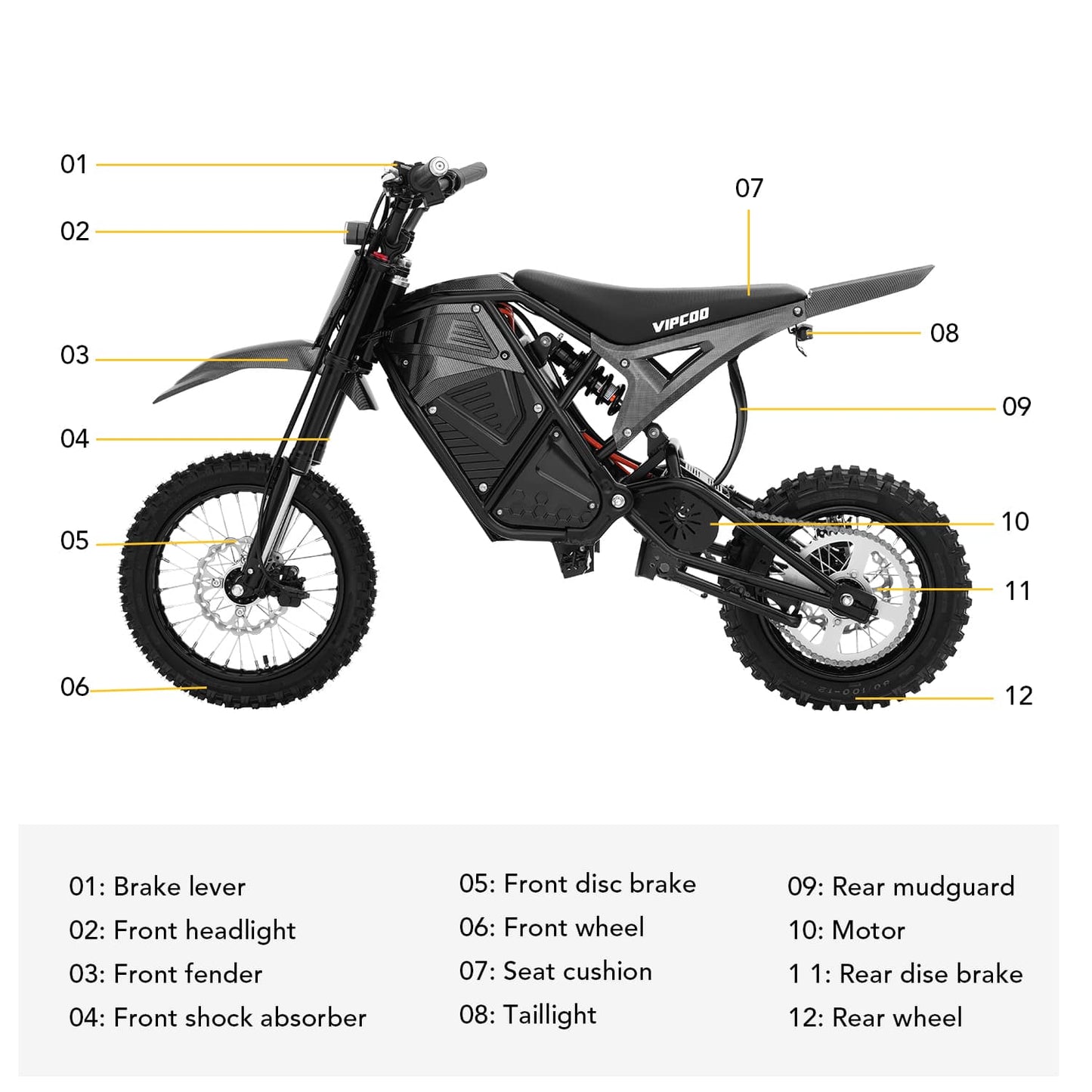 VIPCOO H3 Electric Dirt Bike - Max Speed 37 MPH