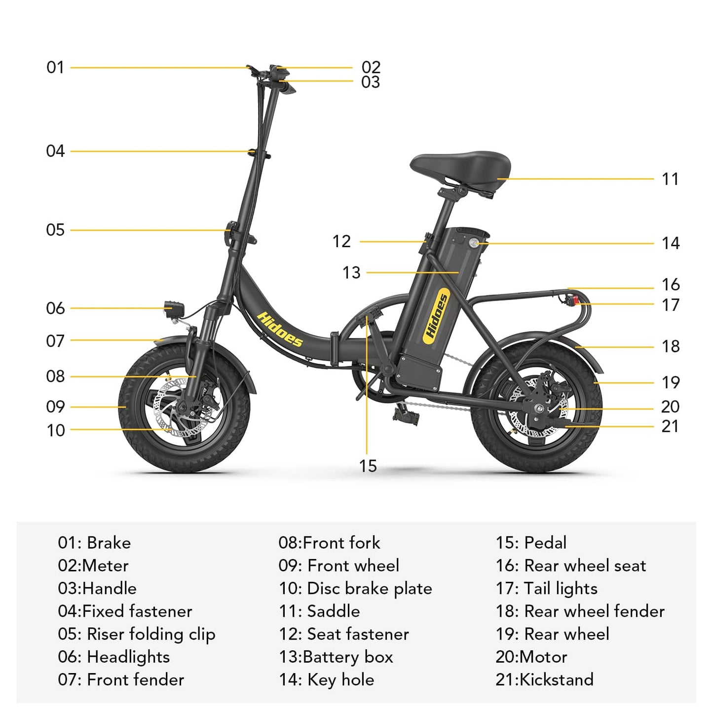 Hidoes C5 Street Legal Electric Bike for Adults With 250W Motor, 36V 10.4Ah Battery, 14" Tubeless Tire, Long Range 17 Mi, Max Speed 15.5 Mph, Max Load 265 Lbs. This Folding Electric Bicycle Is Perfect For Daily Commuting.