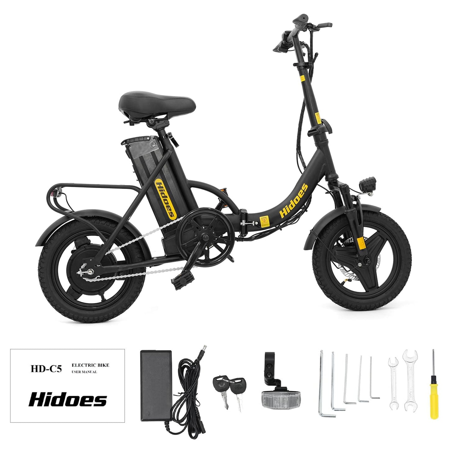 Hidoes C5 Street Legal Electric Bike for Adults With 250W Motor, 36V 10.4Ah Battery, 14" Tubeless Tire, Long Range 17 Mi, Max Speed 15.5 Mph, Max Load 265 Lbs. This Folding Electric Bicycle Is Perfect For Daily Commuting.