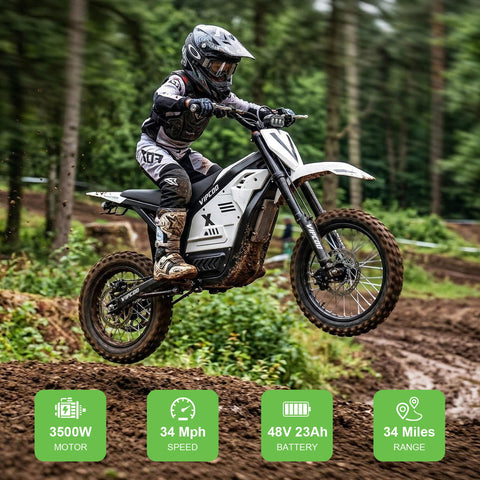 VIPCOO H2 Electric Dirt Bike for Teens & Adults | 3500W Motor | 48V 23Ah Removable Battery | 3-Speed Modes | IPX4 | Ages 12+ | Height 4’7"–5’11" (140–180cm)