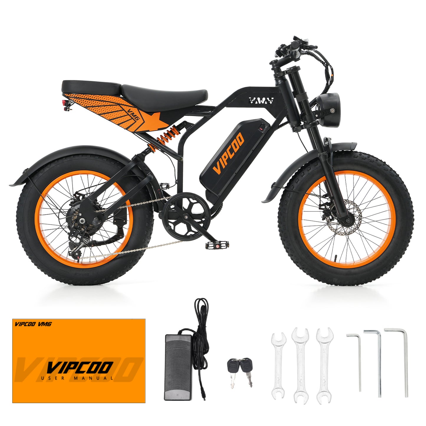 VIPCOO VM6 Fat Tyre Electric Bike For Adults, 750W Motor, 48v 18.2ah battery, max speed 25 mph, pure electric range 30 miles, pedal assist range 47 miles, max load 330 lbs