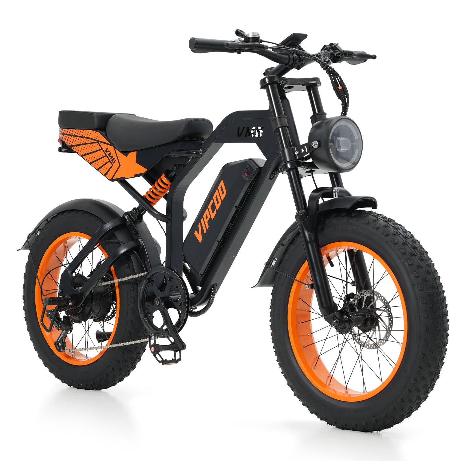 VIPCOO VM6 Fat Tyre Electric Bike For Adults, 750W Motor, 48v 18.2ah battery, max speed 25 mph, pure electric range 30 miles, pedal assist range 47 miles, max load 330 lbs