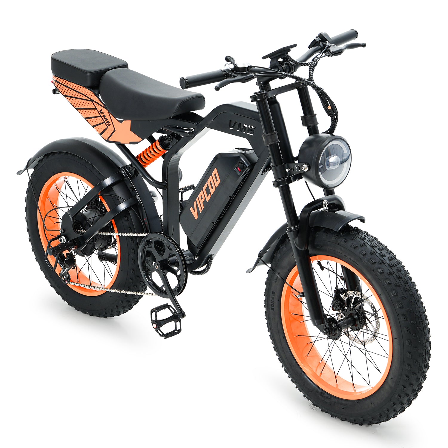 VIPCOO VM6 Fat Tyre Electric Bike For Adults, 750W Motor, 48v 18.2ah battery, max speed 25 mph, pure electric range 30 miles, pedal assist range 47 miles, max load 330 lbs