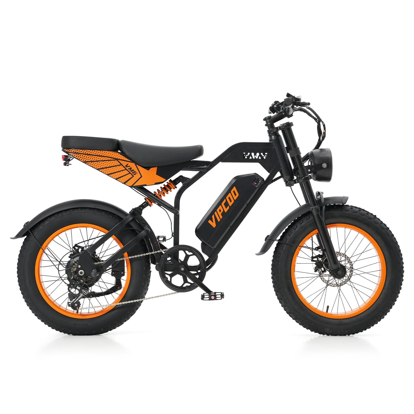 VIPCOO VM6 Fat Tyre Electric Bike For Adults, 750W Motor, 48v 18.2ah battery, max speed 25 mph, pure electric range 30 miles, pedal assist range 47 miles, max load 330 lbs