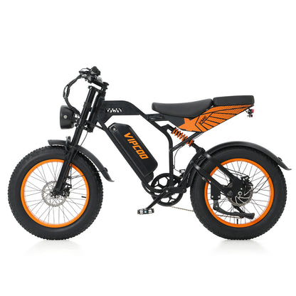 VIPCOO VM6 Fat Tyre Electric Bike For Adults, 750W Motor, 48v 18.2ah battery, max speed 25 mph, pure electric range 30 miles, pedal assist range 47 miles, max load 330 lbs