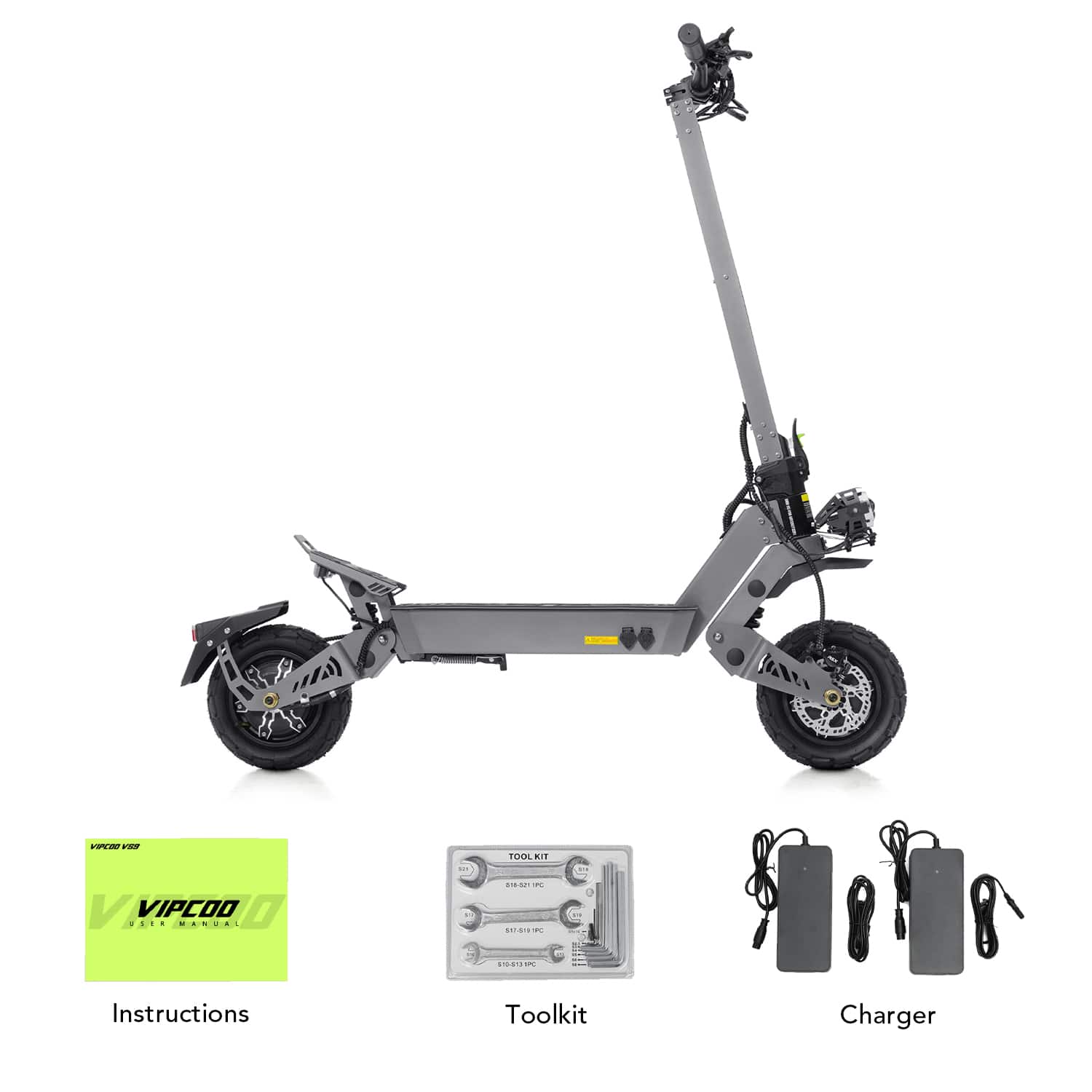 VIPCOO VS9 3600W Dual Motor Off Road Electric Scooter for Adults: Dual 1800W Motors, 60V 26Ah Battery, 40 mph Speed, 56 Miles Range, 330 lbs Load