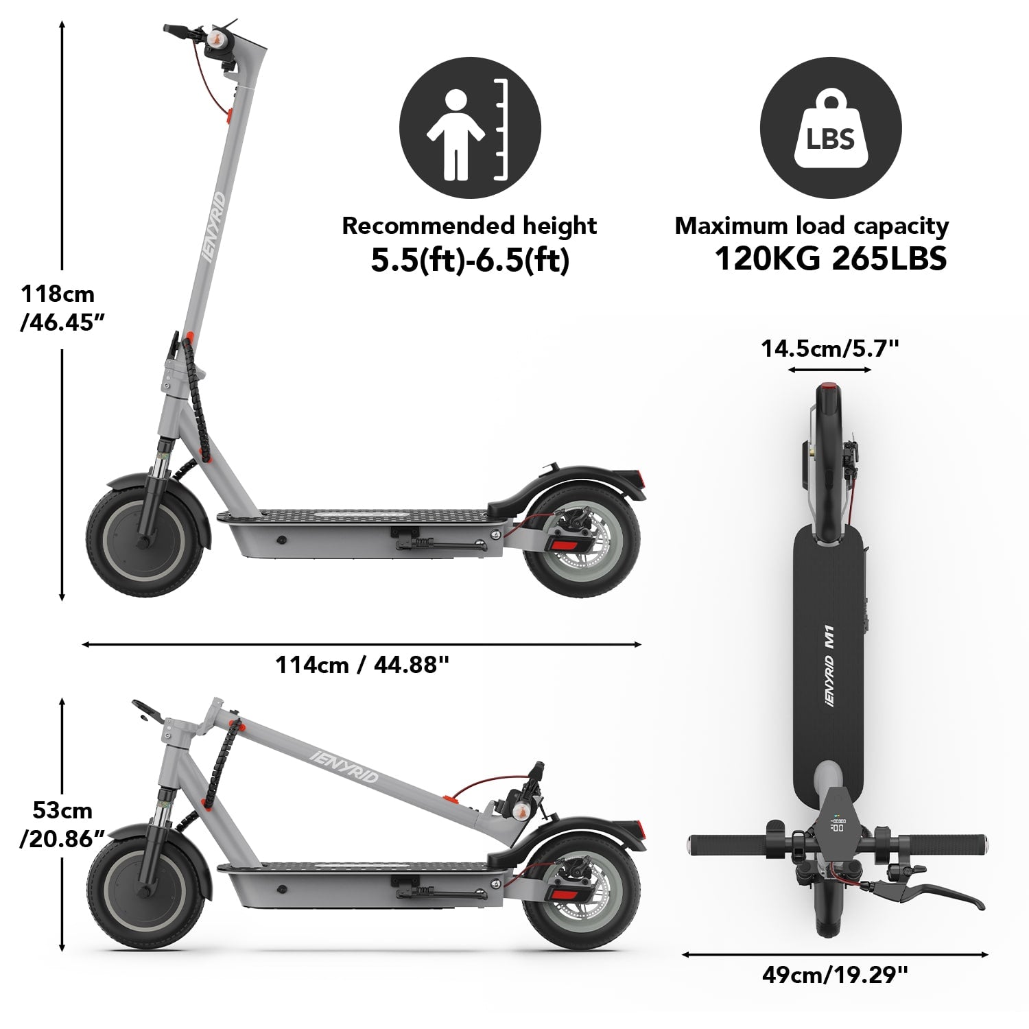 iENYRID M1 500W folding electric scooter for commuting, 450Wh Battery, Max Speed 22Mph, 15-22 Mi Distance, Max Load 265 Lbs, Smart APP control