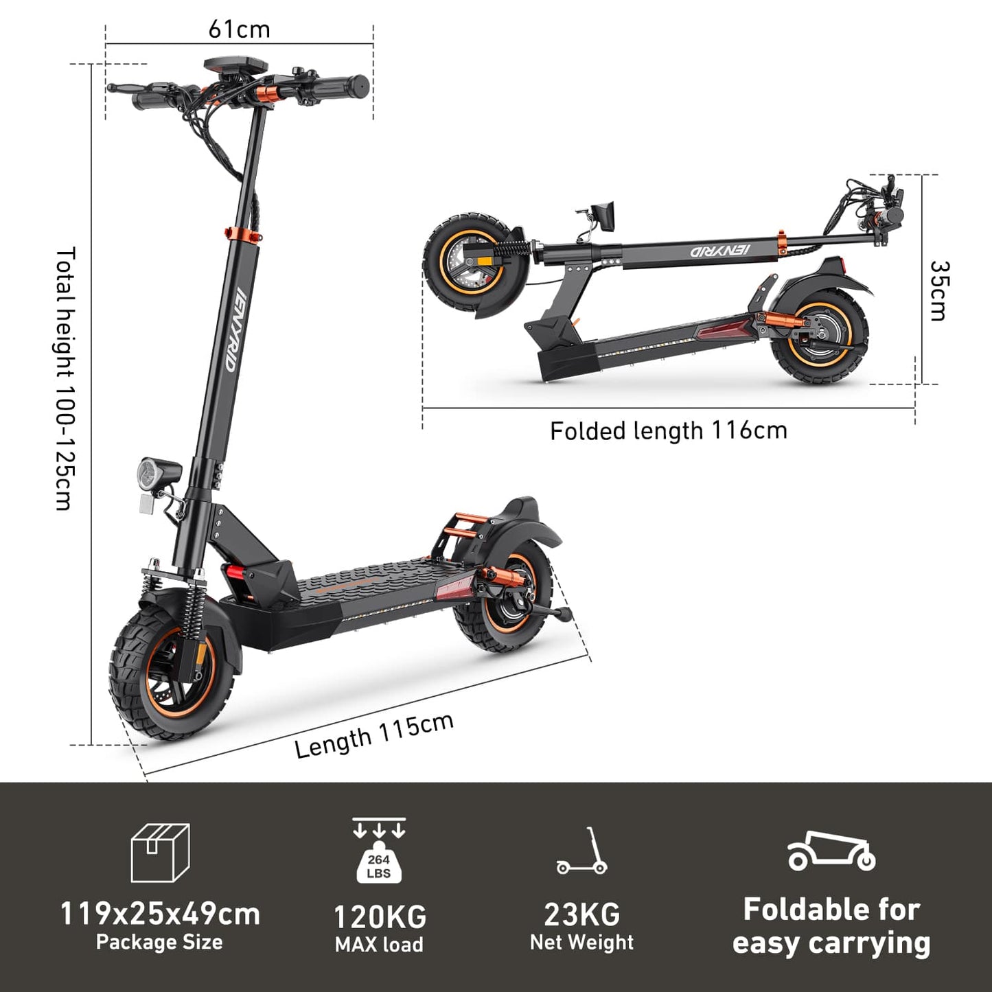 iENYRID M4 Pro S is folding electric scooter with advanced braking, dual suspension, and full safety lighting.